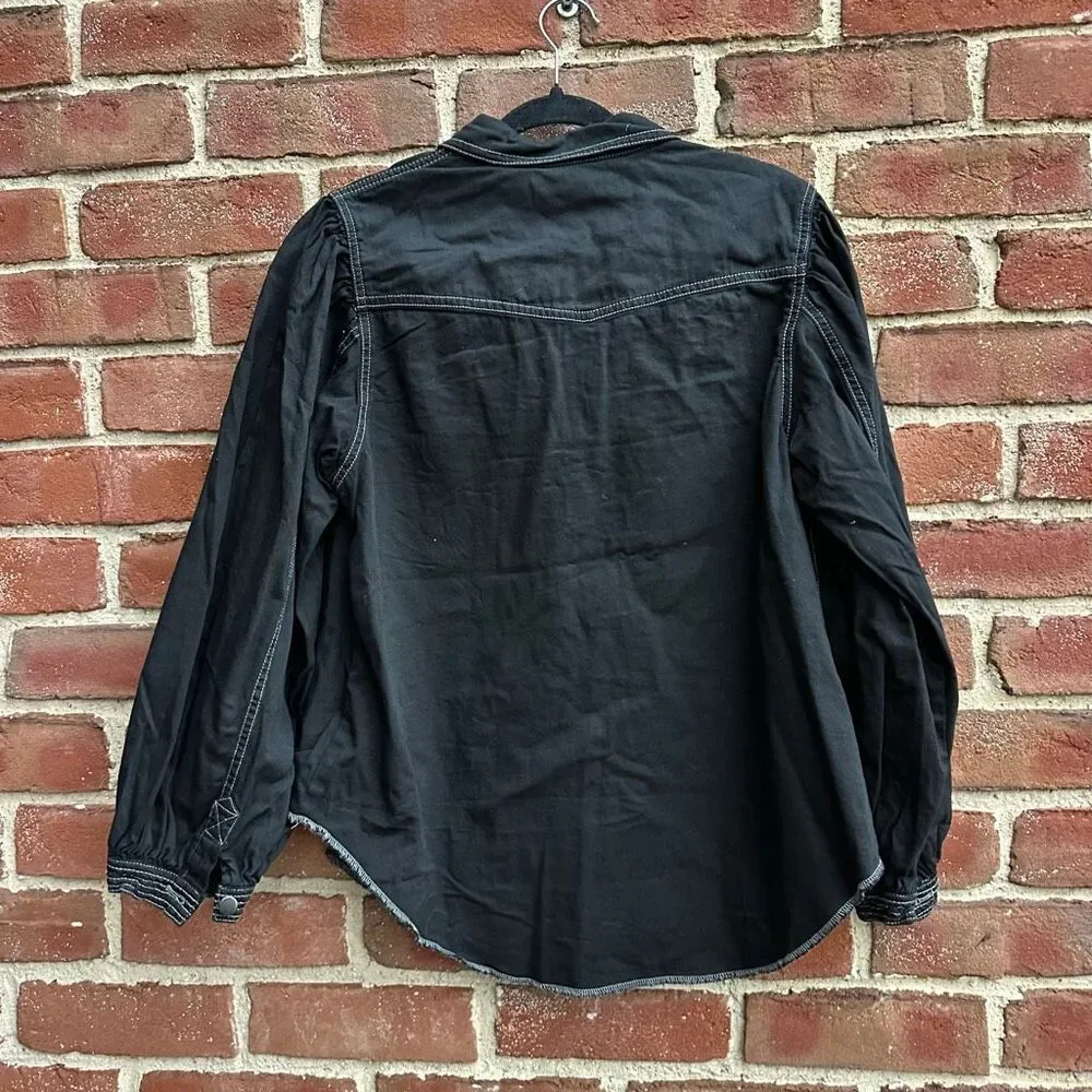 Free People We The Free With Love Denim Overshirt Jacket Black Womens M NEW
